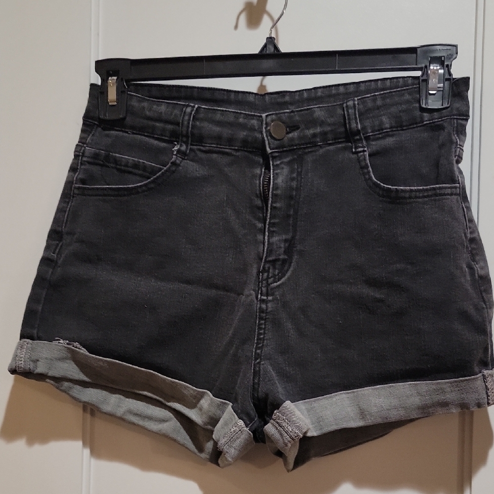 Black Jean Shorts Mid-Thigh Distressed